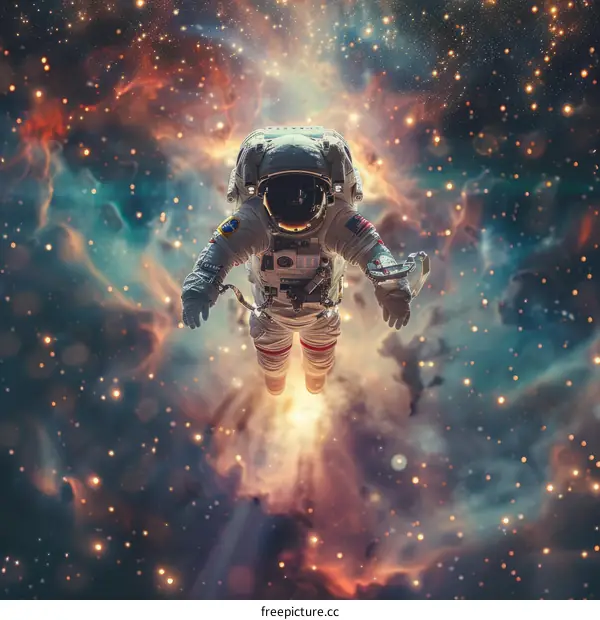 Astronaut in spacesuit floating in the vastness of space