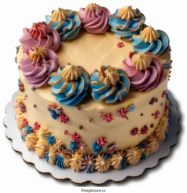Beautiful Cake Decorated with Colorful Buttercream