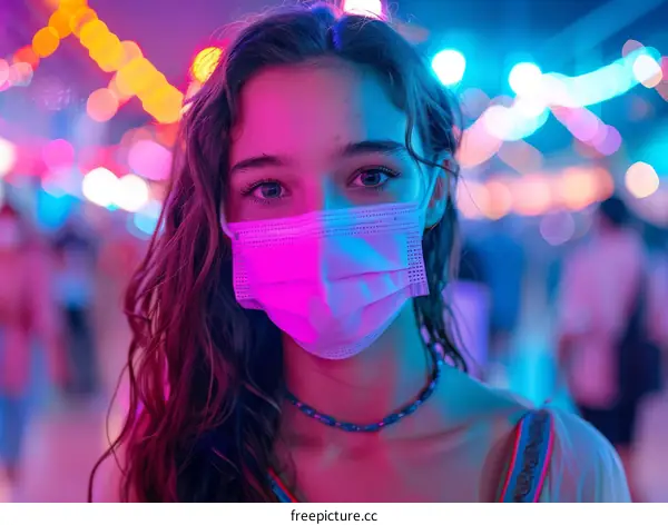 Close-up portrait of a young woman wearing a medical face mask