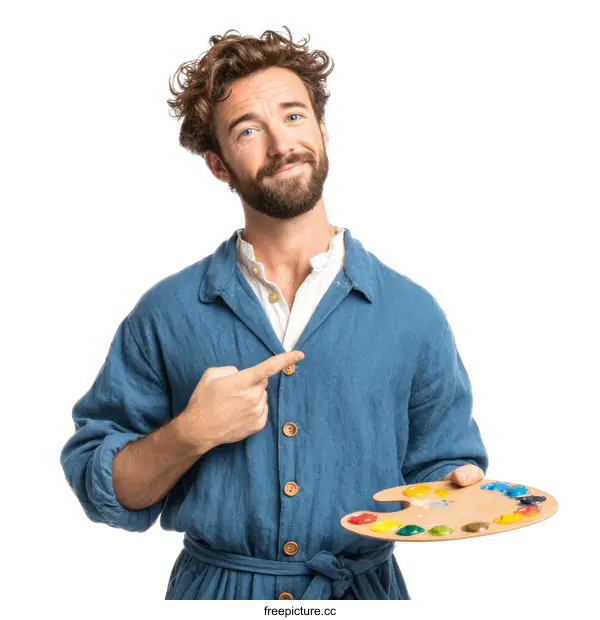[Transparent Background PNG]Artist Holding a Colorful Palette Against a White Background
