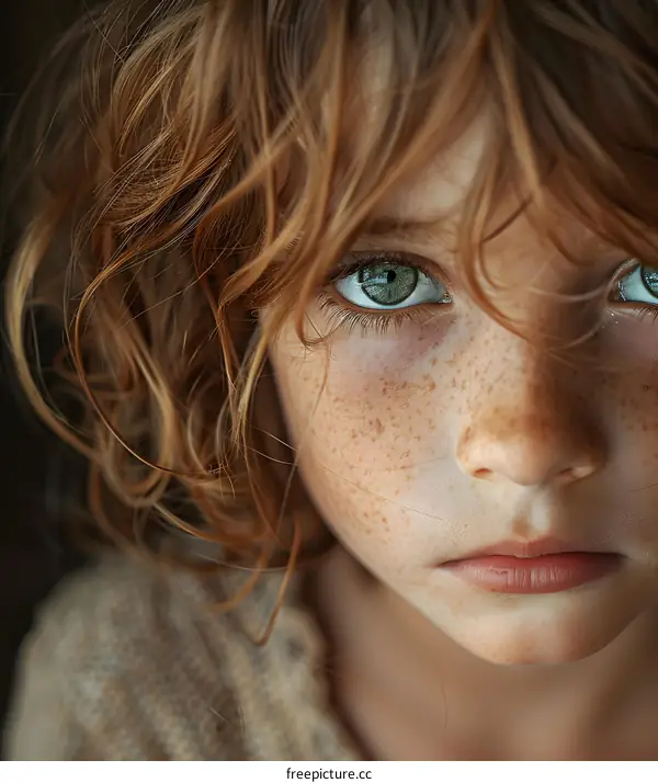 Close Up Portrait of a Young Girl with Red Hair and Freckles