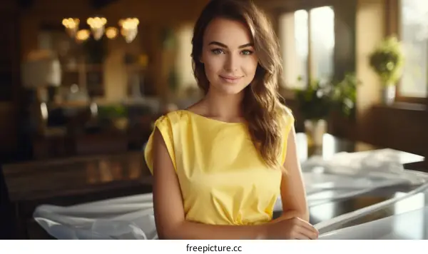 Portrait of a beautiful young woman in a yellow dress