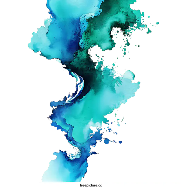 [Transparent Background PNG]Abstract Watercolor Splash Art with Teal and Blue