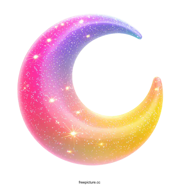 [Transparent Background PNG]Rainbow Moon Illustration with Sparkling Effect