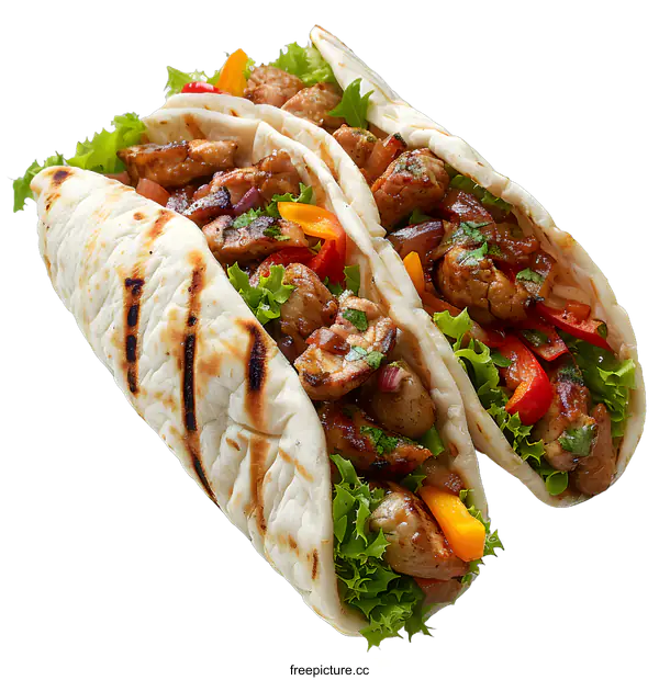 [Transparent Background PNG]Grilled Chicken Tacos with Vegetables and Cilantro