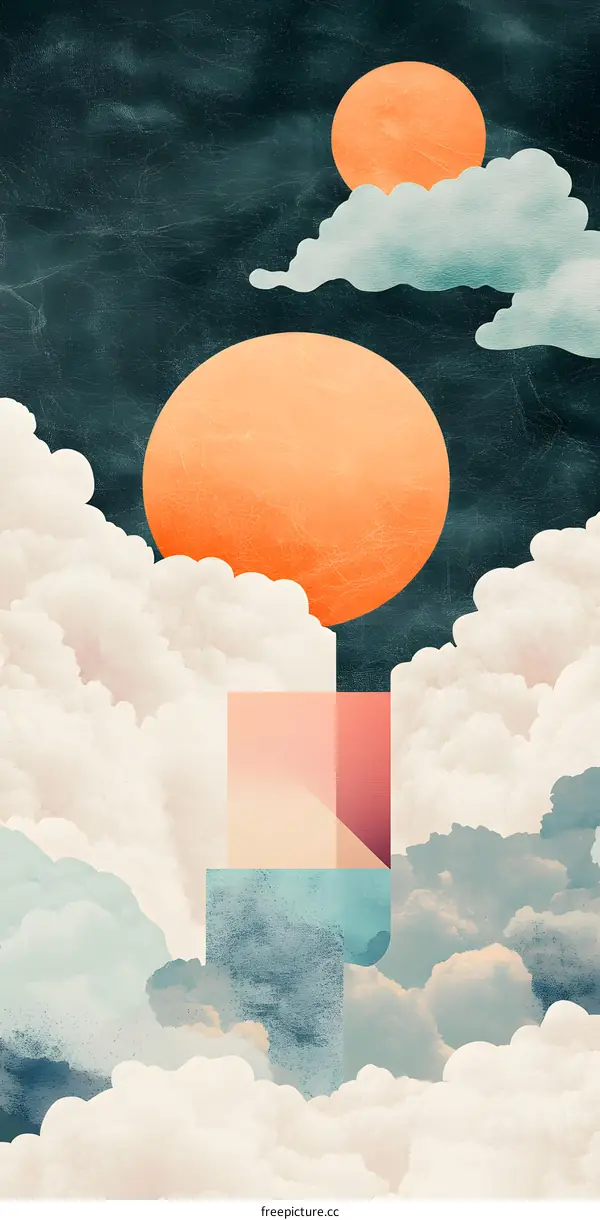 Abstract Illustration of Clouds and a Geometric Structure