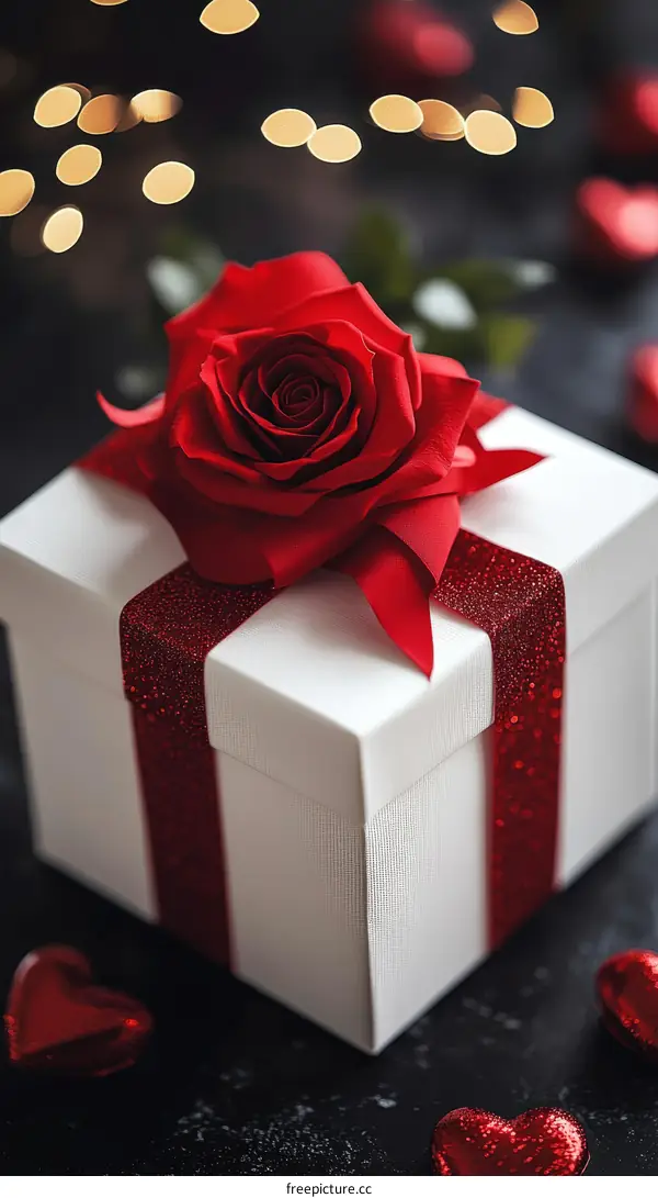 Valentines Day Gift Box with Red Rose