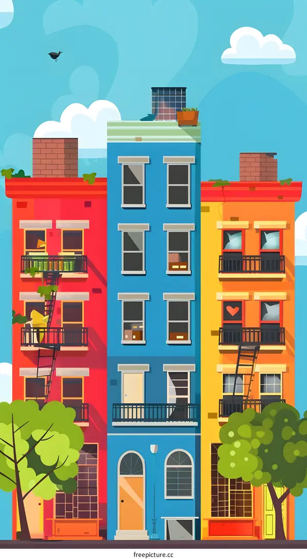 Colorful Row of Houses in a City
