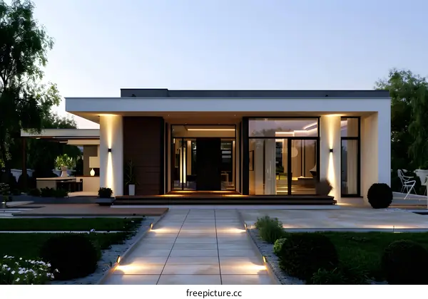 Modern House Exterior Design With Stone Pathway and Landscape