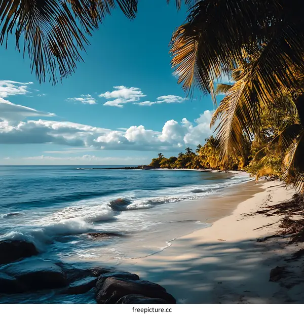 Tropical Beach with Palm Trees and Turquoise Water