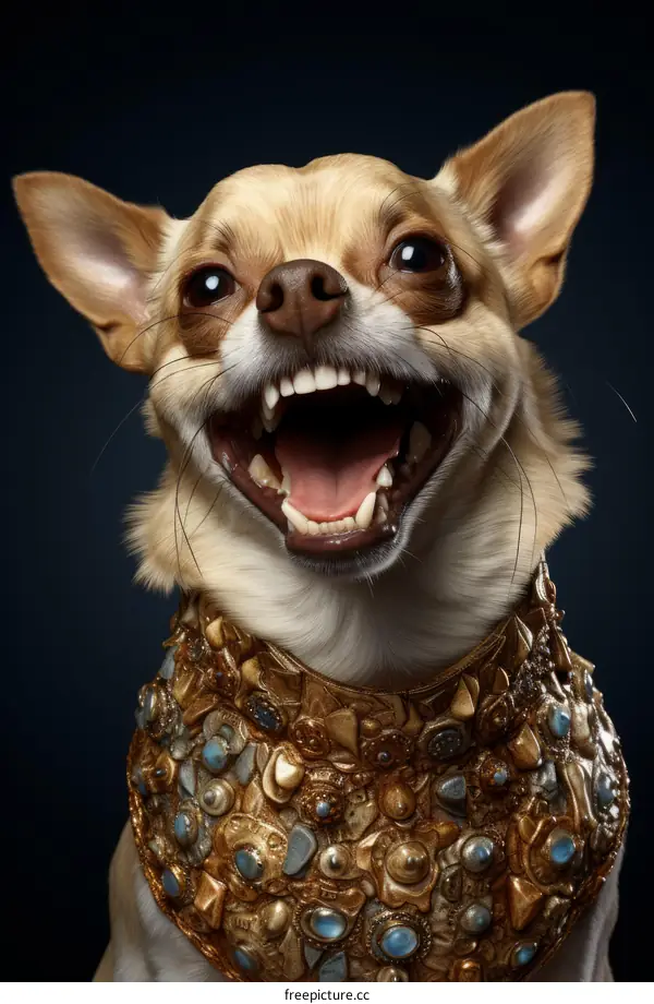 A Chihuahua Dog Adorned in an Elegant Gold Necklace