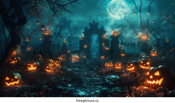 Spooky Graveyard withがたくさんお化けカボチャ