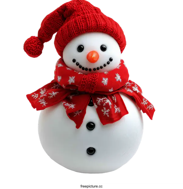 [Transparent Background PNG]Cute Snowman with Red Knitted Hat and Scarf