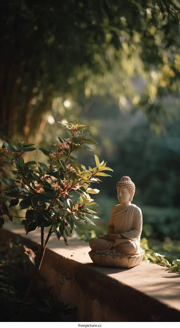 Buddha statue in a garden setting