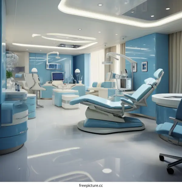Blue and white dental clinic interior