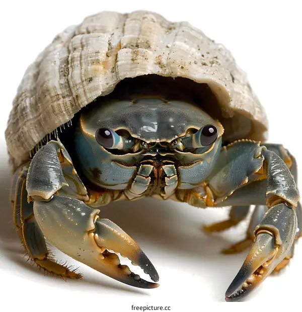 A crab wearing a seashell