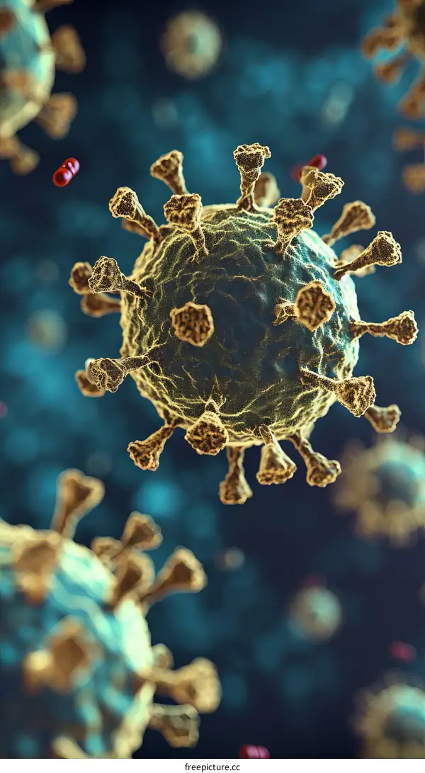 A 3D illustration of a coronavirus up close