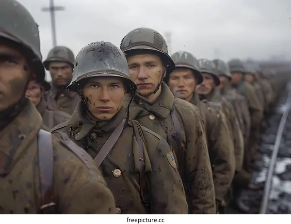 A group of soldiers standing in a row