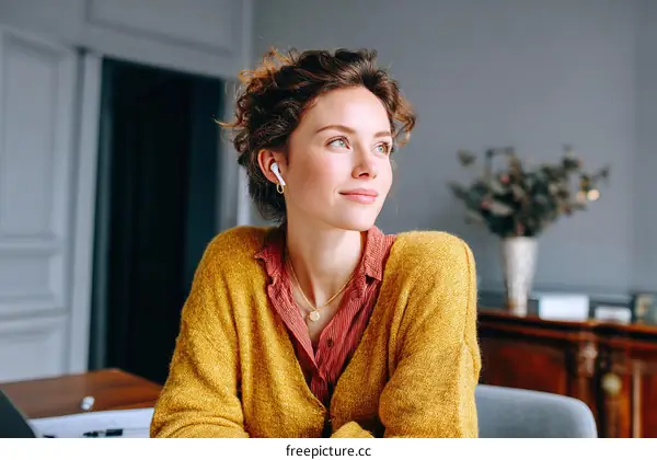 Young Woman Listening to Music Indoors