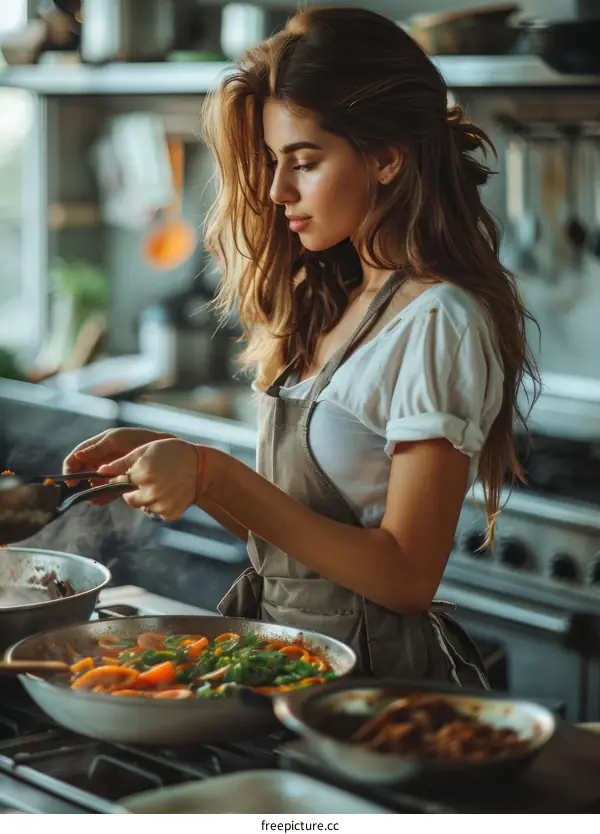 Young woman cooking in the kitchen