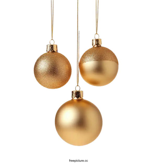 [Transparent Background PNG]Three Gold Christmas Ornaments