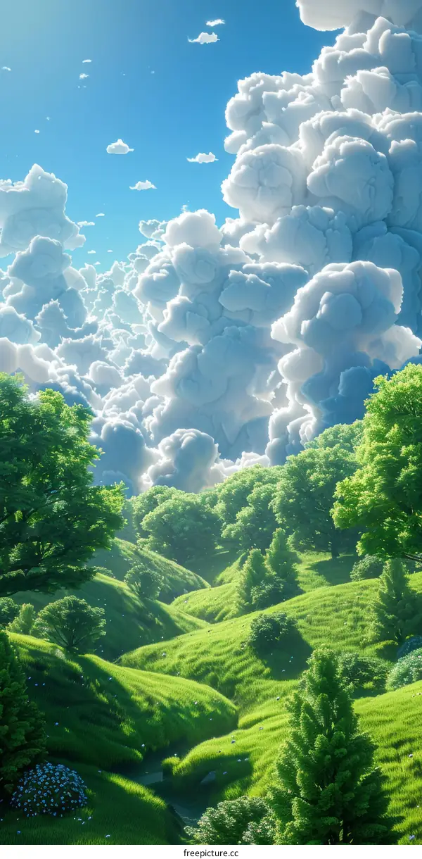 A Beautiful Lush Green Valley Under a Cloudy Sky