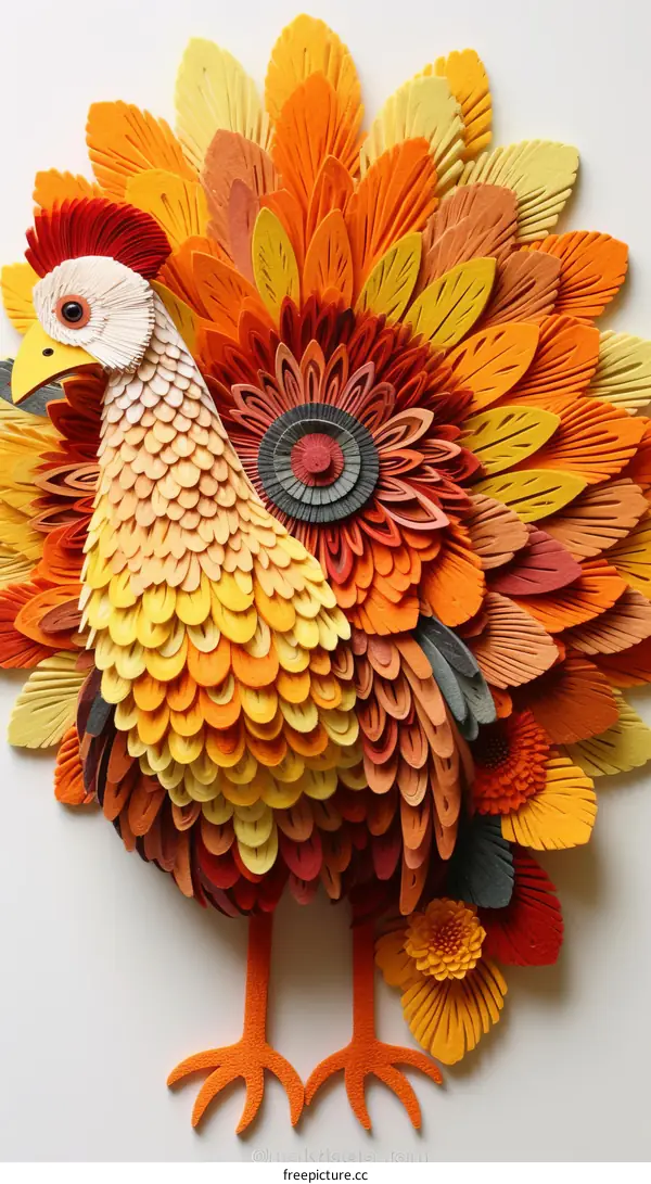 A colorful illustration of a turkey made of paper