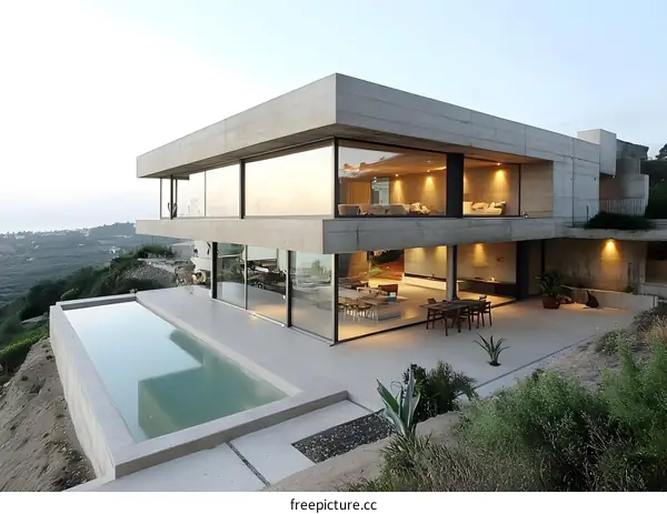 Modern Concrete House with Swimming Pool and Stunning Mountain Views