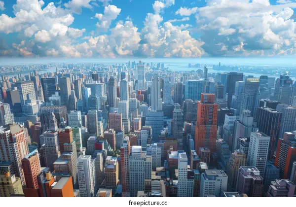 New York City Skyline with Majestic Skyscrapers and Clouds