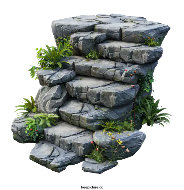 [Transparent Background PNG]Stone Steps Covered in Lush Greenery