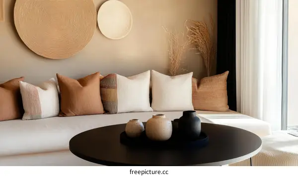 Modern Beige Living Room with Decorative Pillows