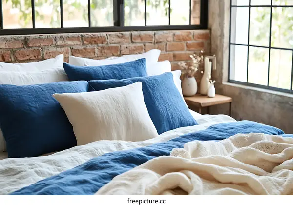 Cozy Bedroom Bedding with Linen Pillows