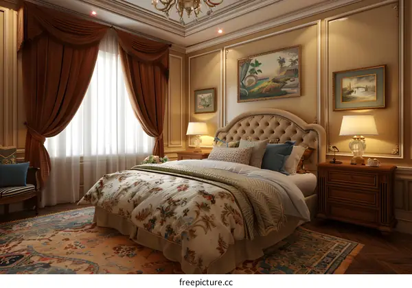 Elegant Bedroom Interior Design with Floral Bedding