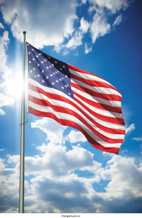 American Flag Waving in Wind