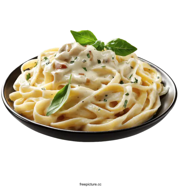 [Transparent Background PNG]Creamy Pasta Dish with Basil Garnish