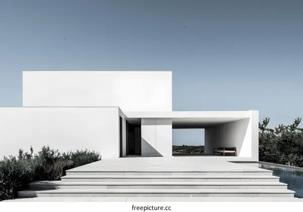Minimalist White Modern Architecture House with Pool