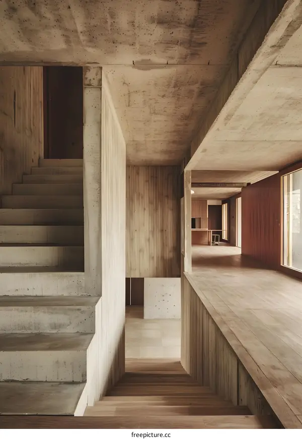 Concrete Staircase in Modern House Interior Design