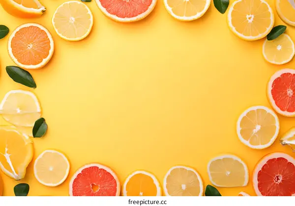 Fresh Citrus Fruit Slices on Yellow Background