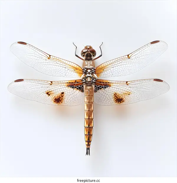 Dragonfly with Spread Wings on White Background