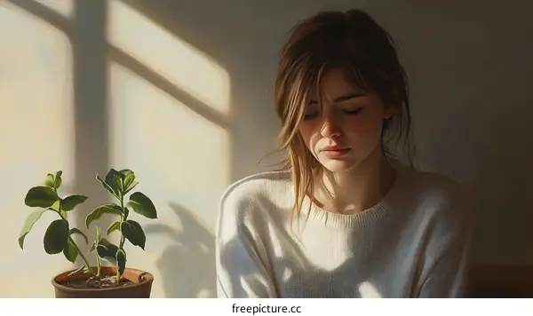Peaceful Interior Sunlight Portrait of a Woman