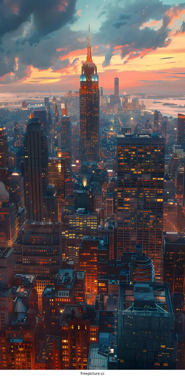 New York City skyline at sunset