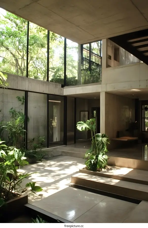 Modern Concrete House with Indoor Courtyard