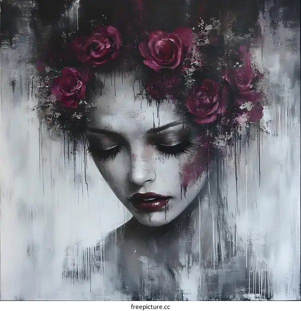 Woman with Rose Crown Portrait Art