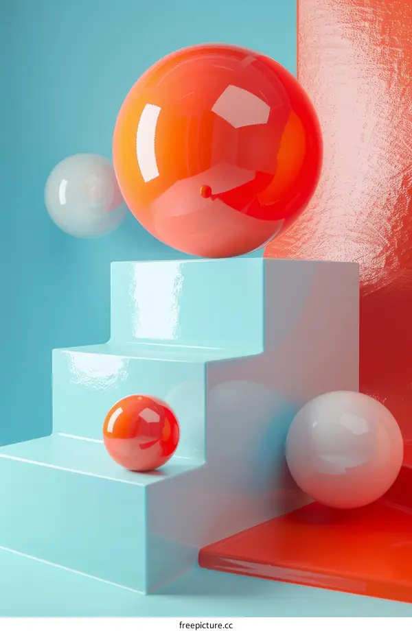 3d rendering of podium and glossy spheres