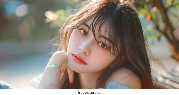 Close Up Portrait of a Young Asian Woman with Long Hair