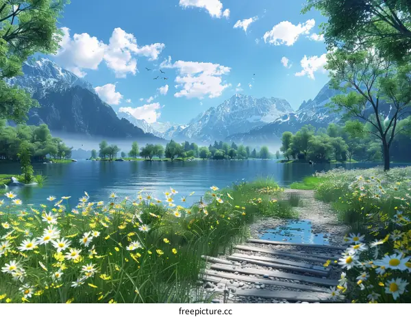 Serene Alpine Lake with Mountain Reflections