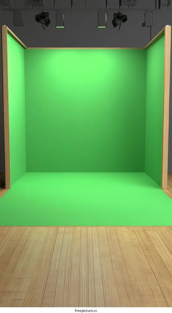 Green Screen Studio Mockup with Wooden Floor