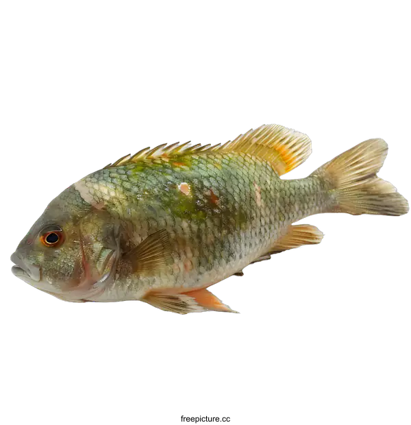 [Transparent Background PNG]A Green and Orange Fish on a White Background