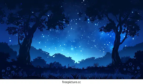 Dark Forest Night Sky With Stars