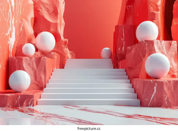 Abstract Red and White Staircase Illustration